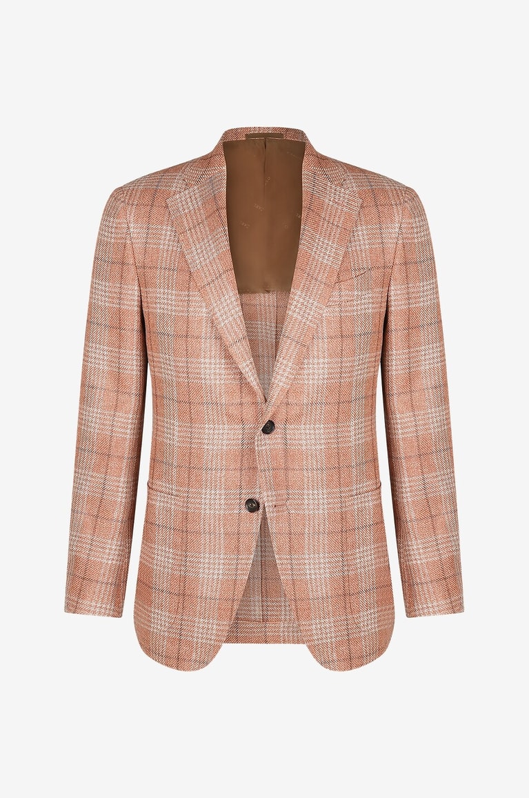 CARUSO Blazer en chanvre et laine à carreaux Homme ORANGE MOYEN 1
