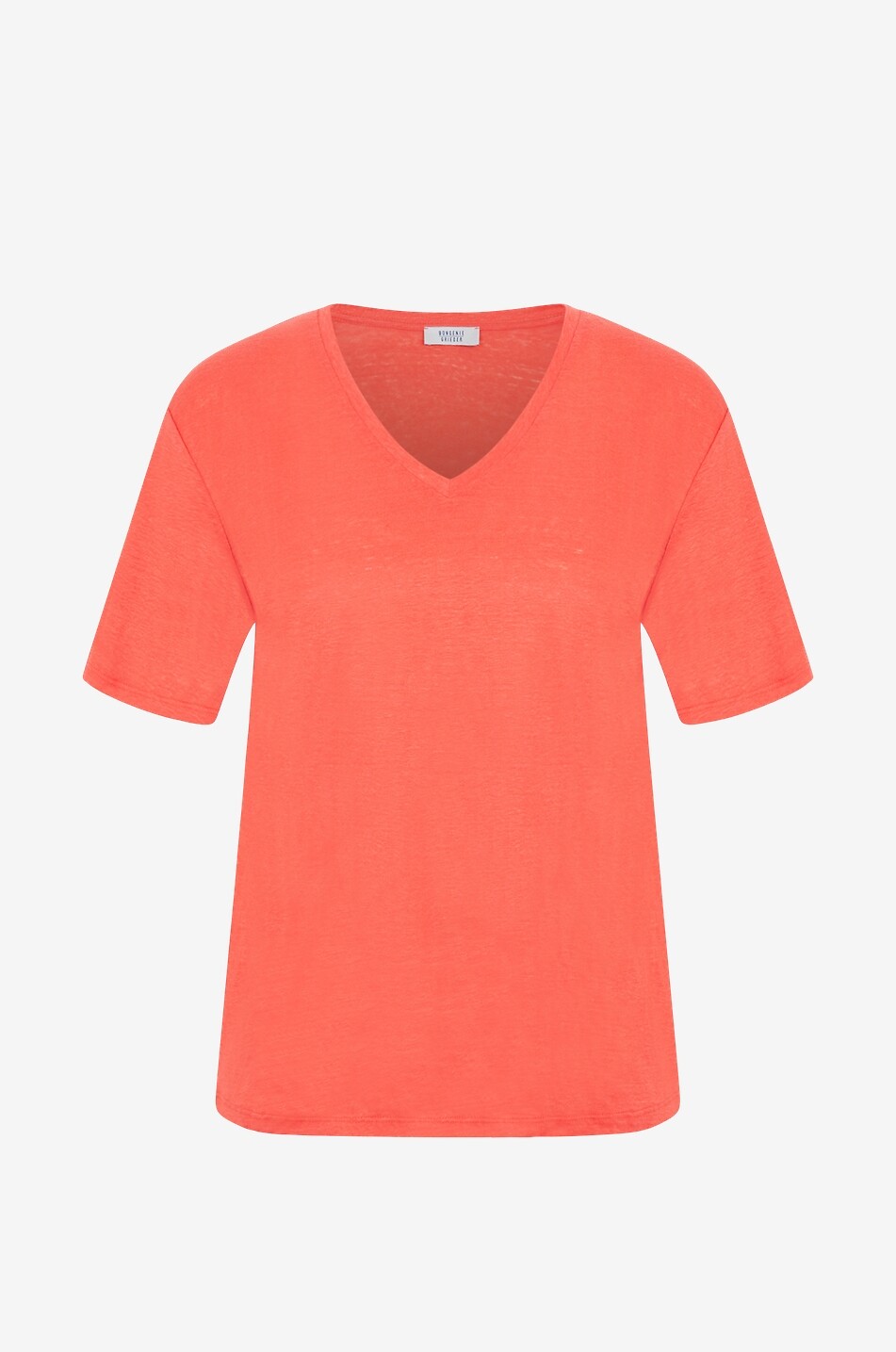 T-shirt à manches courtes et col V en lin