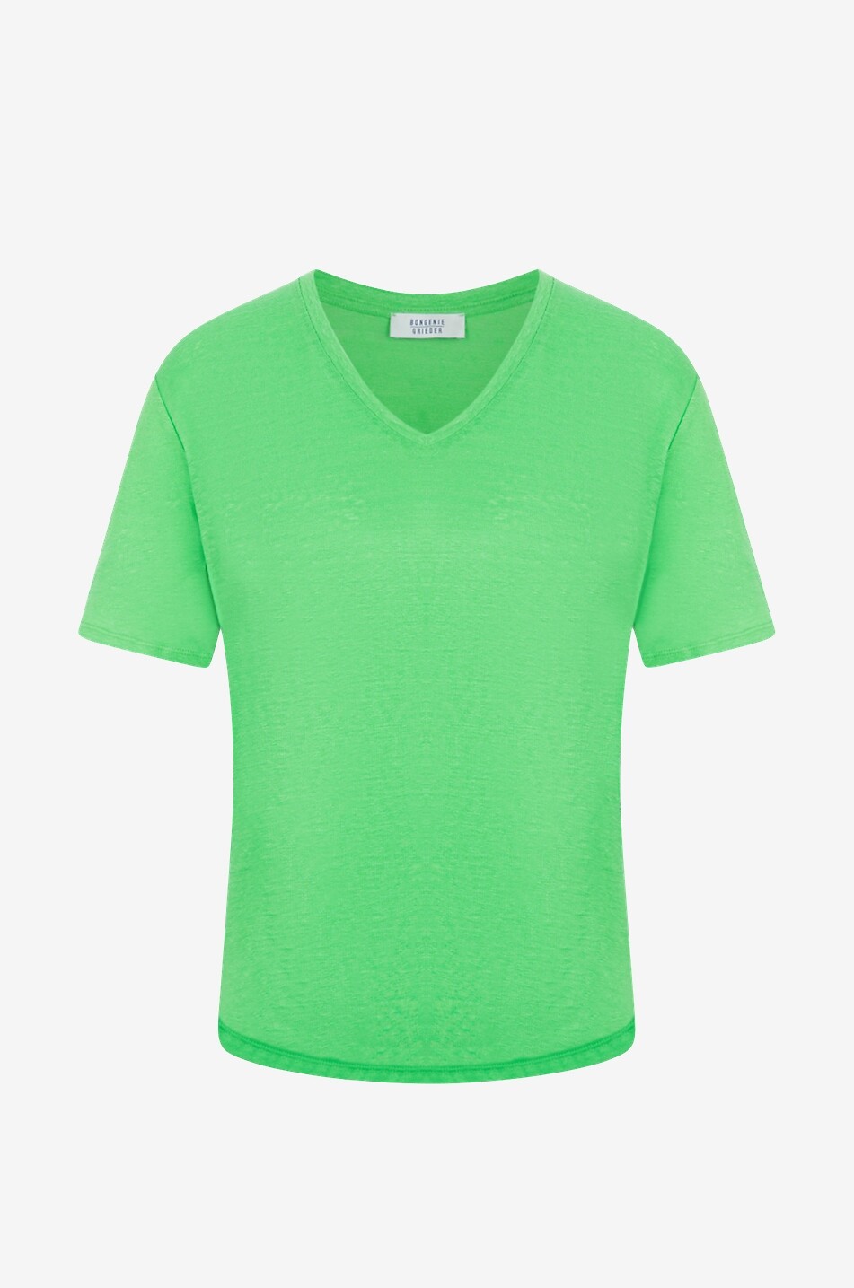 BONGENIE T-shirt à manches courtes et col V en lin Femme VERT 1