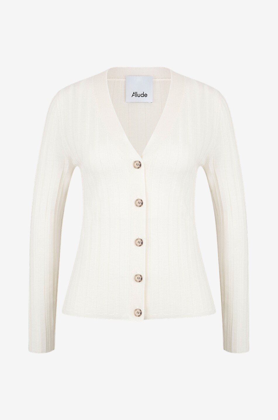 Cardigan fin ajusté à côtes larges en laine à col V