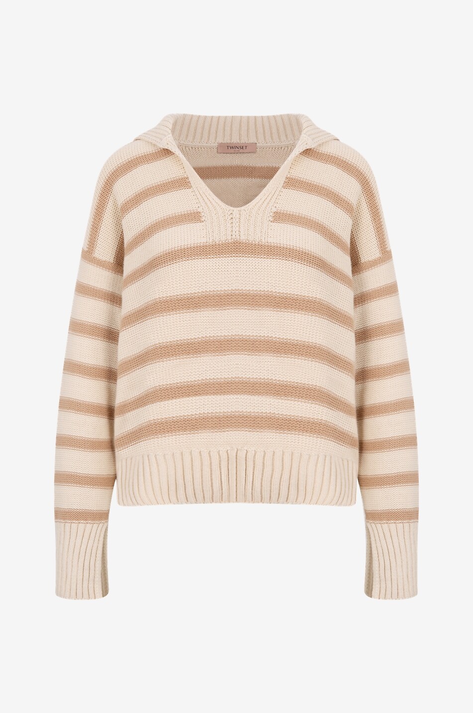 Striped cotton V-neck jumper
