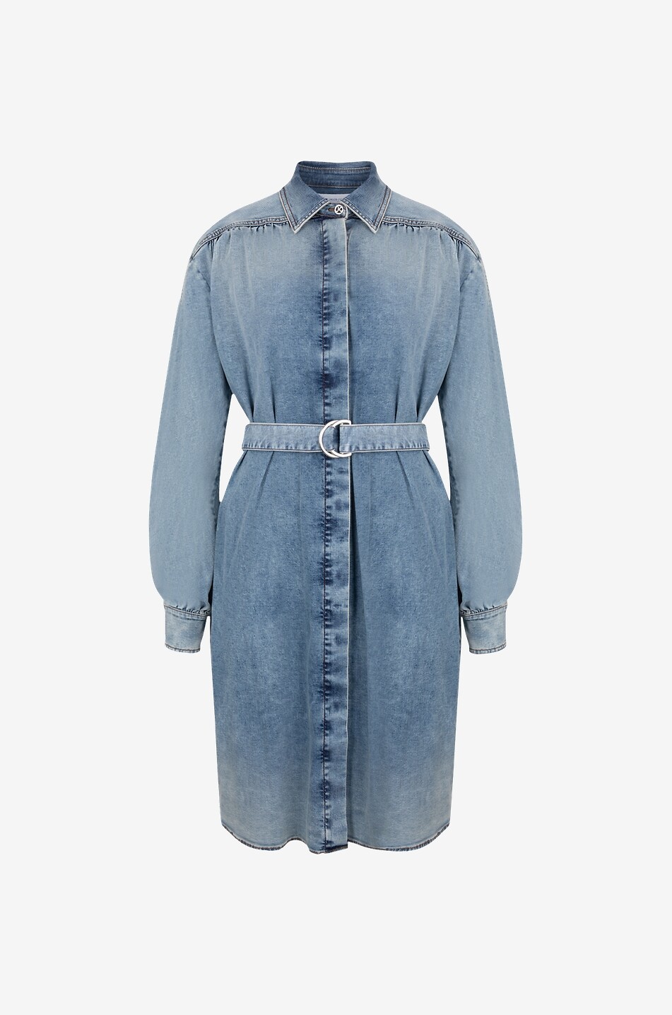 Midi-Hemdkleid aus ausgewaschenem Denim