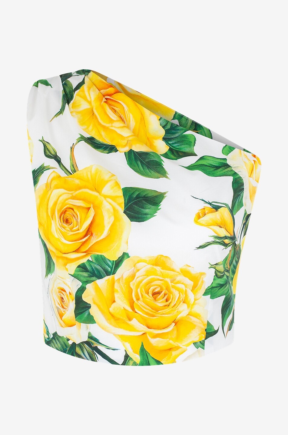 DOLCE & GABBANA Yellow Roses one-shoulder asymmetric poplin top Women YELLOW 1