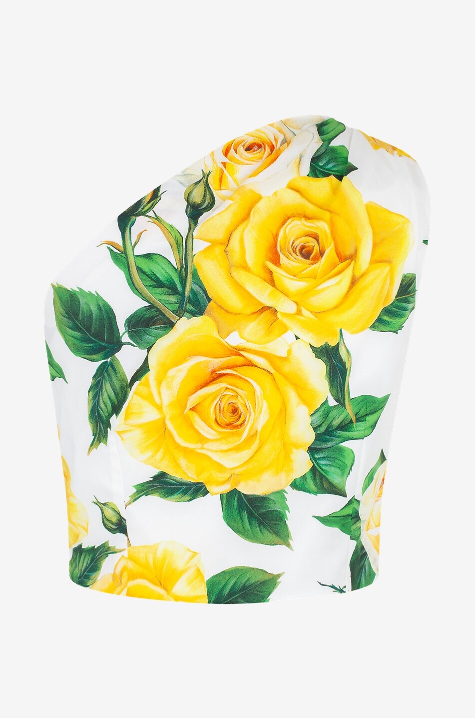 DOLCE & GABBANA Yellow Roses one-shoulder asymmetric poplin top Women YELLOW 2