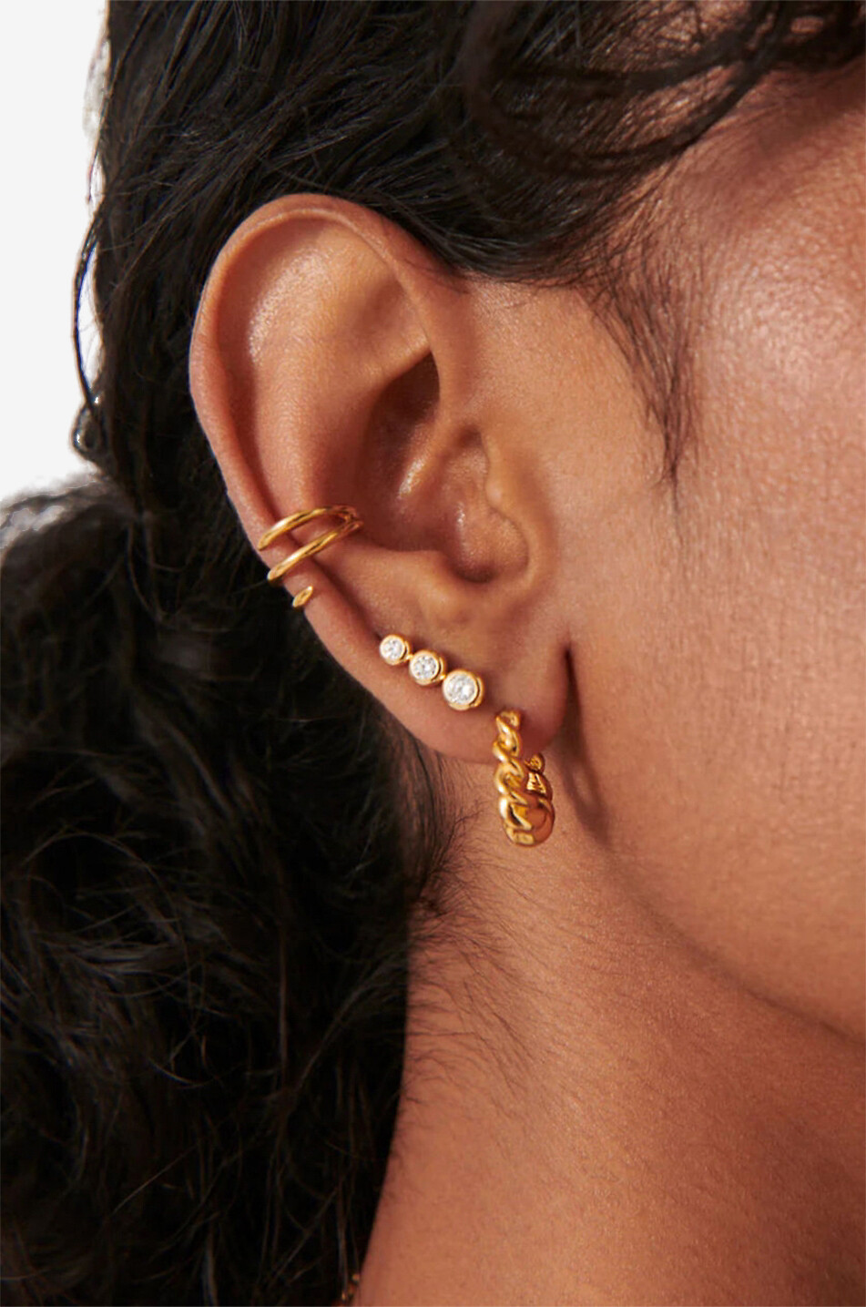 MISSOMA Goldene Ohrstecker mit Zirkonia Articulated Triple Stone Damen GELB 3