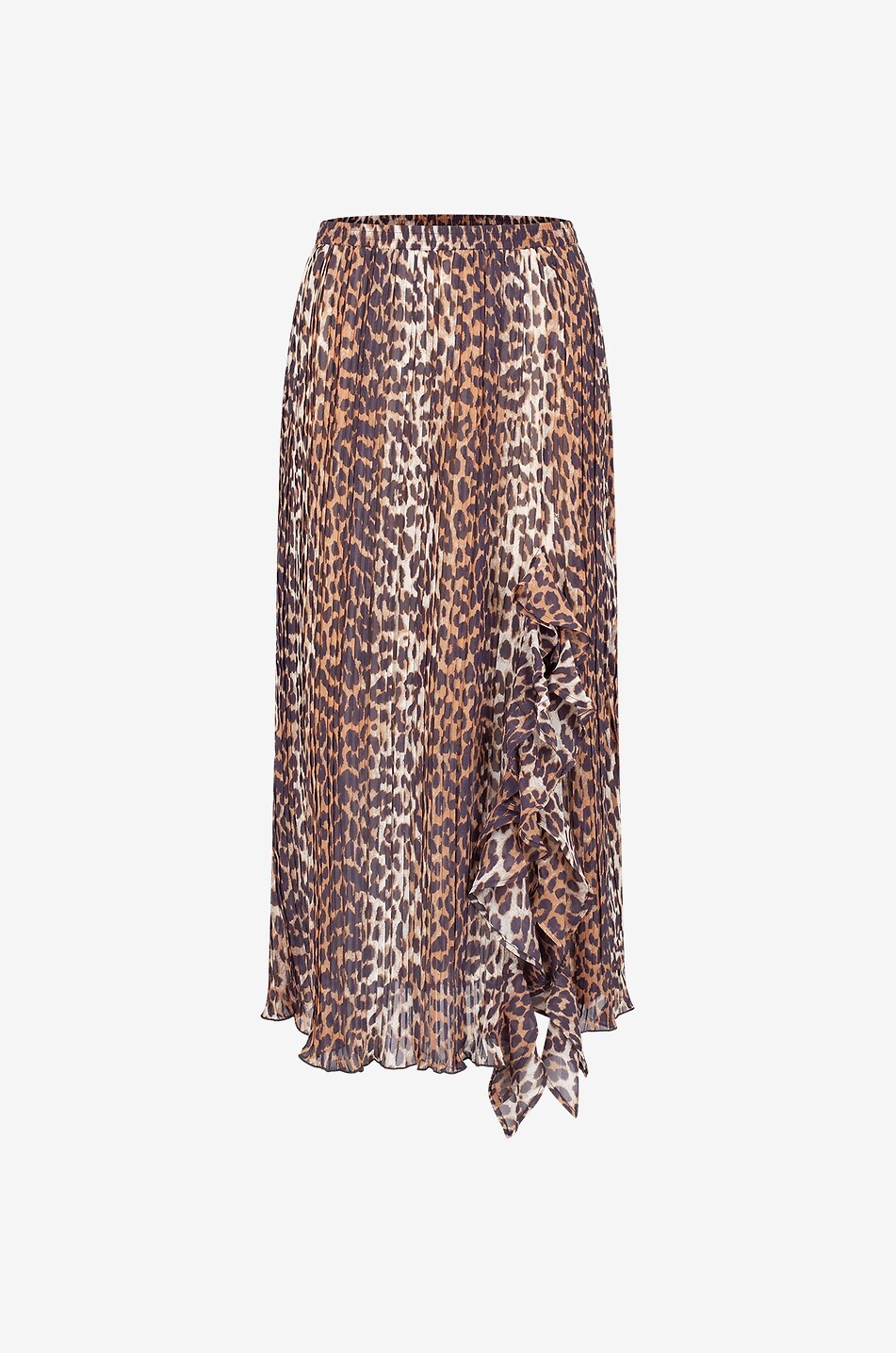 Midirock aus plissiertem Georgette Leopard