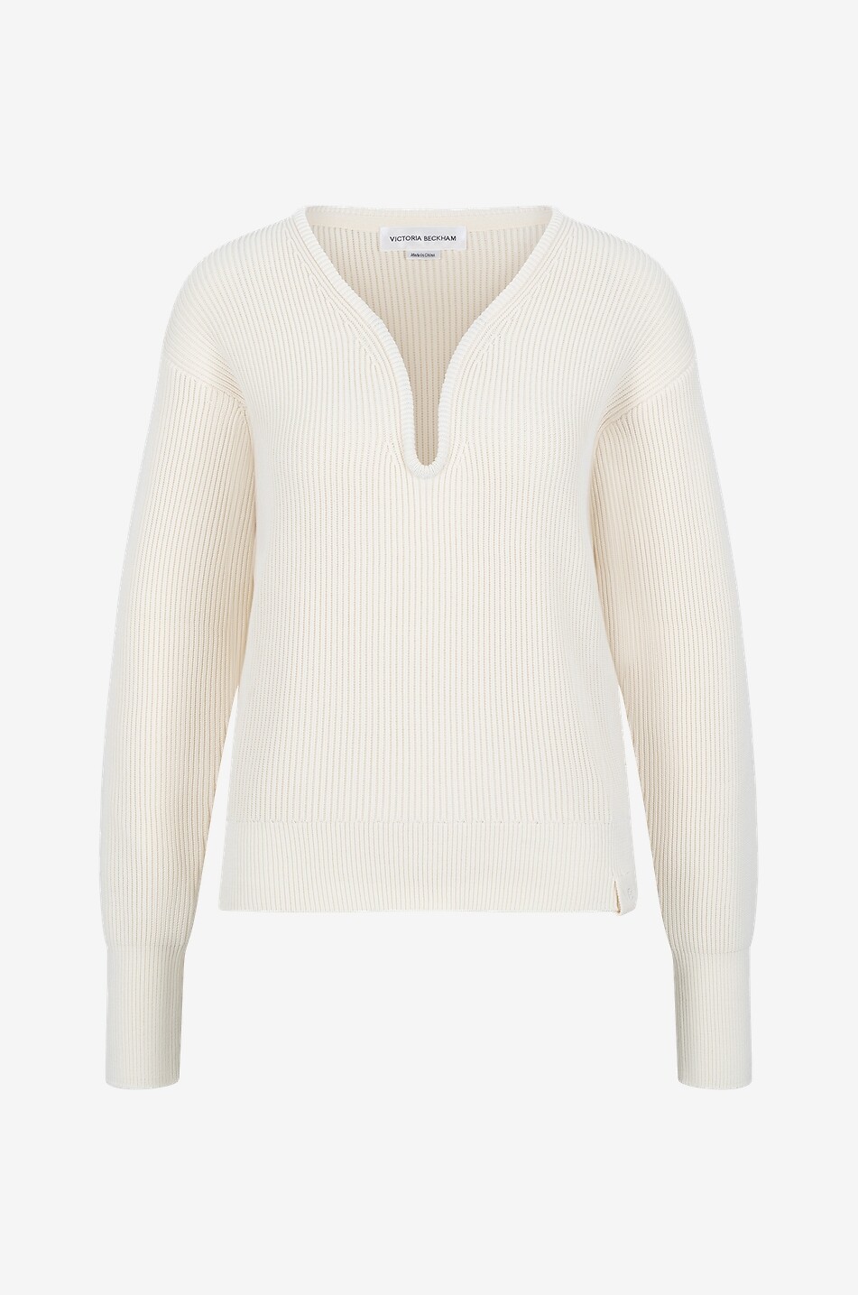 VICTORIA BECKHAM Pull côtelé en coton et soie Frame Detail Shrunken Femme BLANC CASSE 1