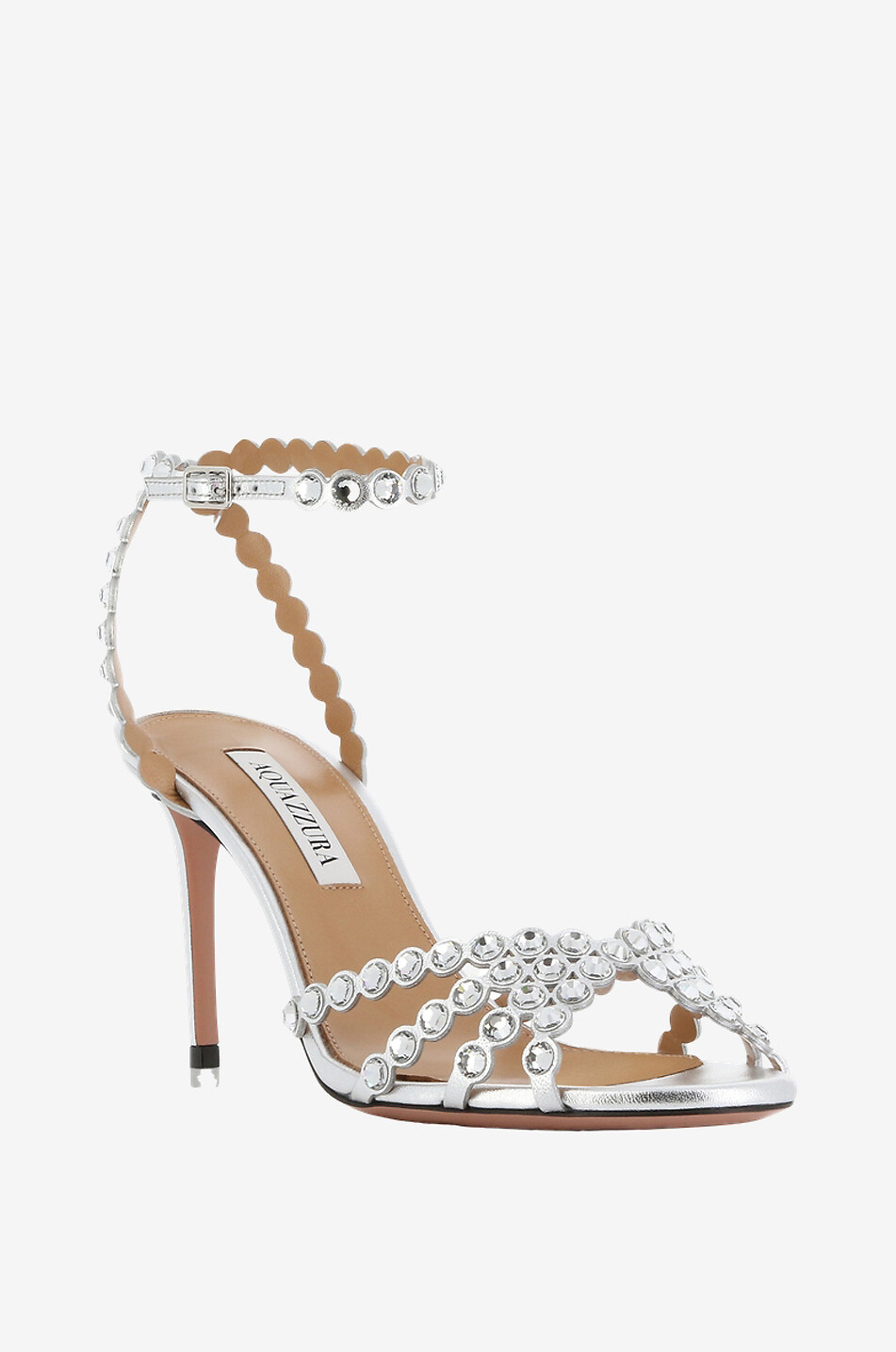 AQUAZZURA Absatzsandalen aus Metallic-Leder Tequila 85 Damen SILBER 1