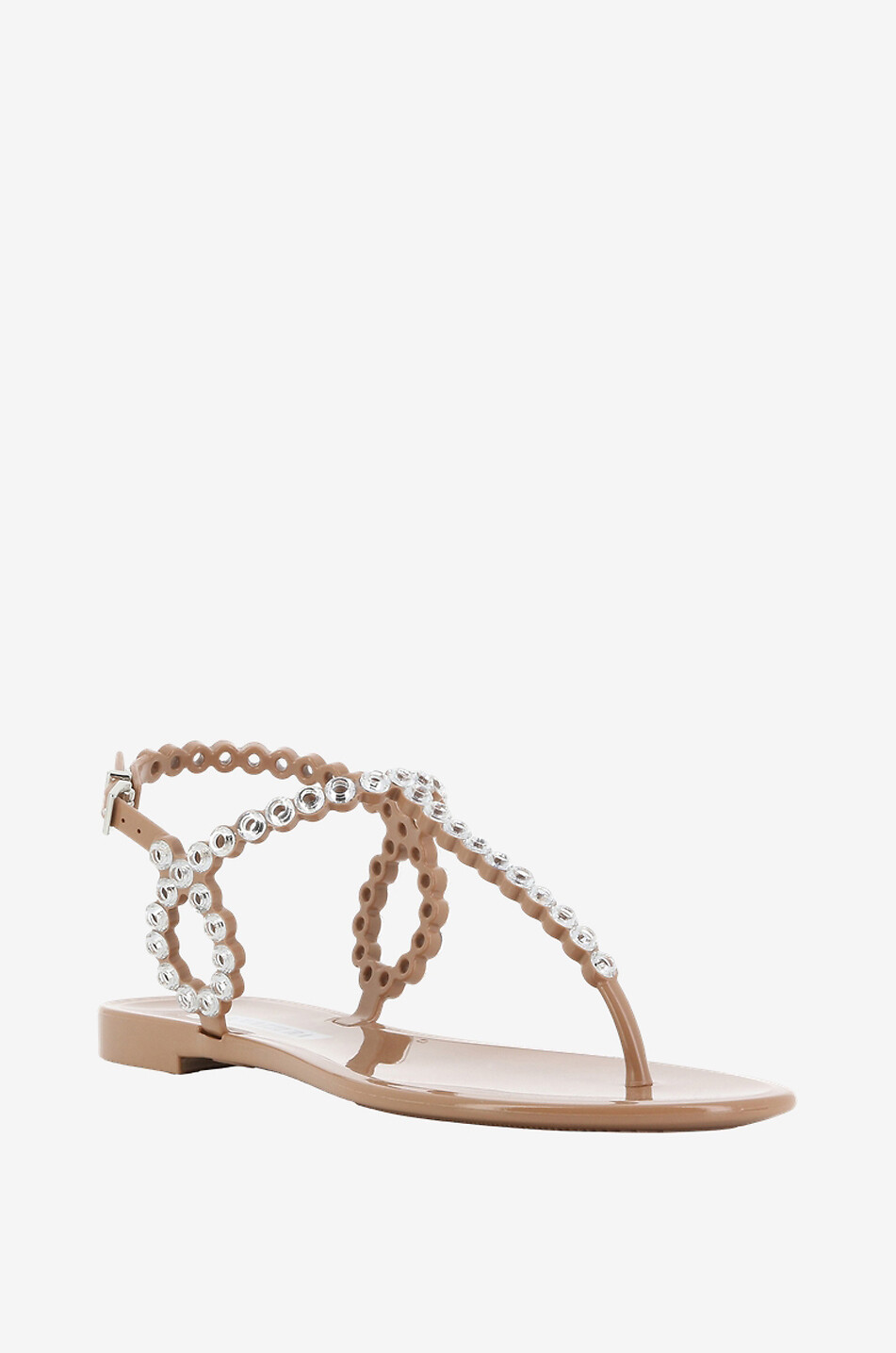 Almost Bare flat crystal adorned PVC sandals