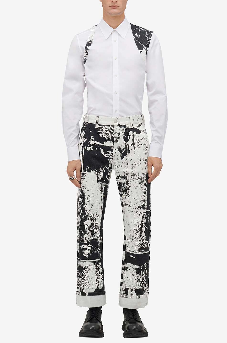 ALEXANDER McQUEEN Bedruckte gerade Jeans Workwear Fold Herren WEISS 3