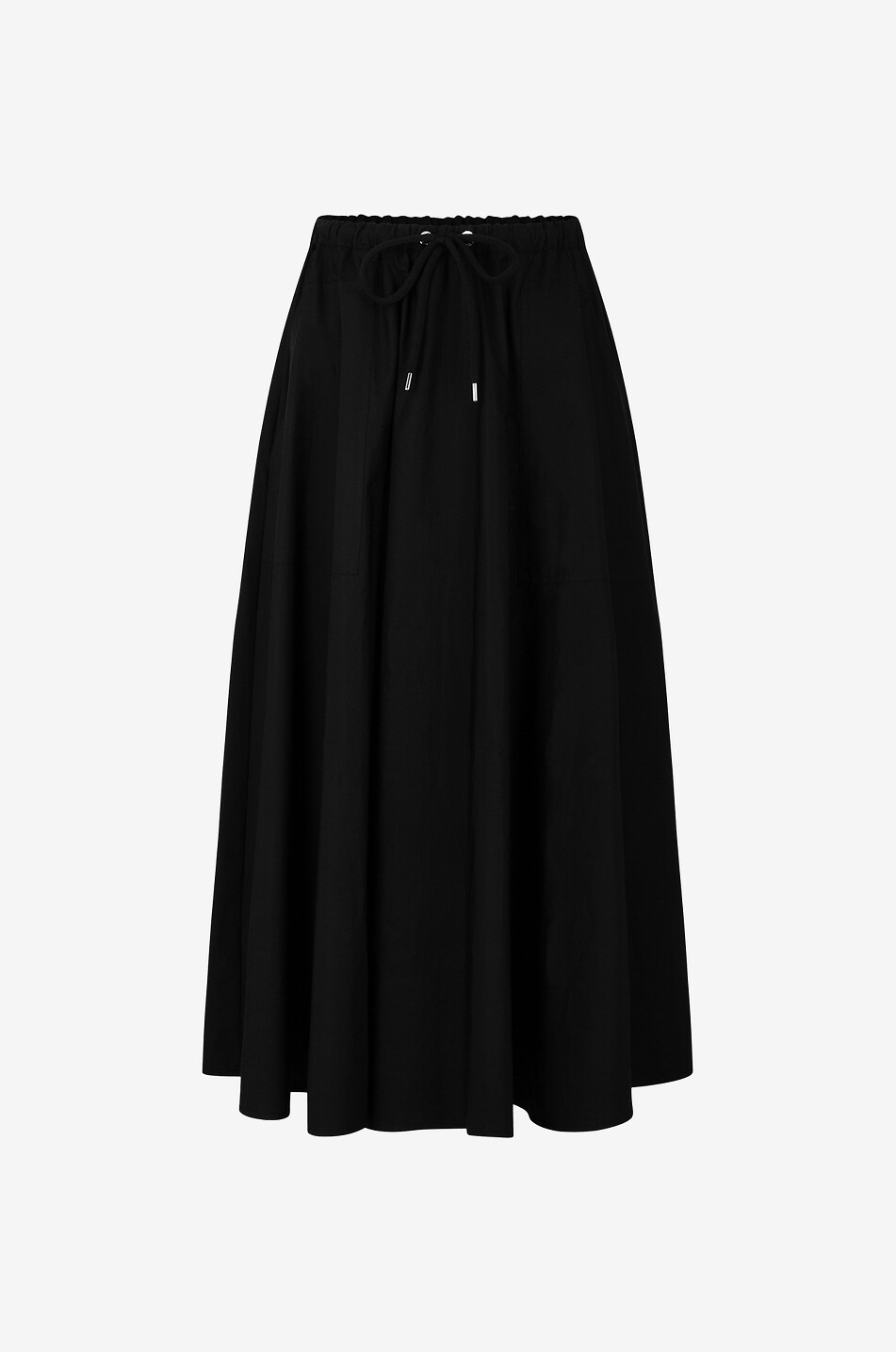 Ausgestellter Langer Rock aus Popeline mit Tunnelzug