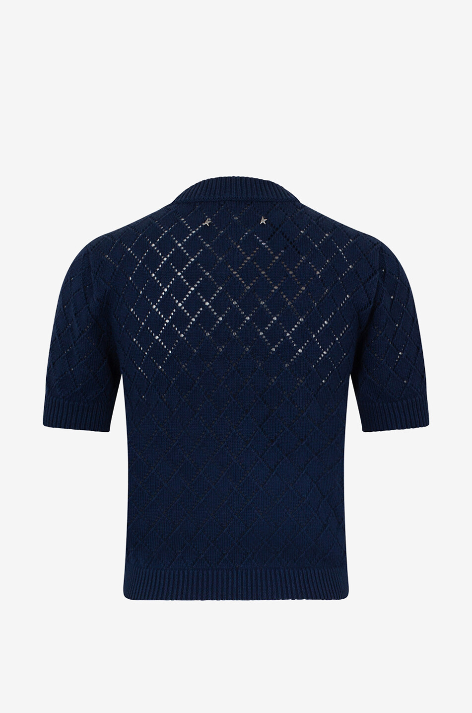 GOLDEN GOOSE Pull raccourci ajouré à manches courtes avec broche Femme BLEU FONCE 2