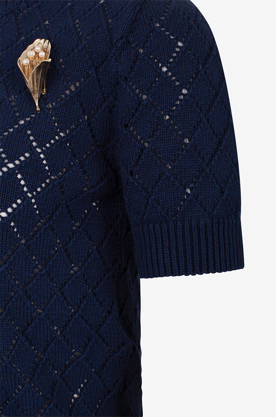GOLDEN GOOSE Verkürzter Lochstrick-Kurzarm-Pullover mit Brosche Damen DUNKELBLAU 3