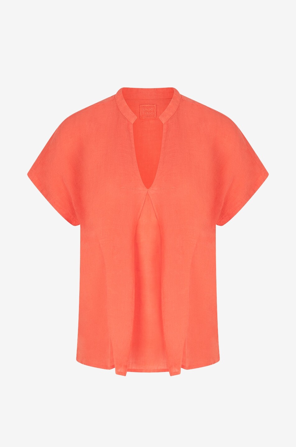 Linen short-sleeved blouse with inverted pleat
