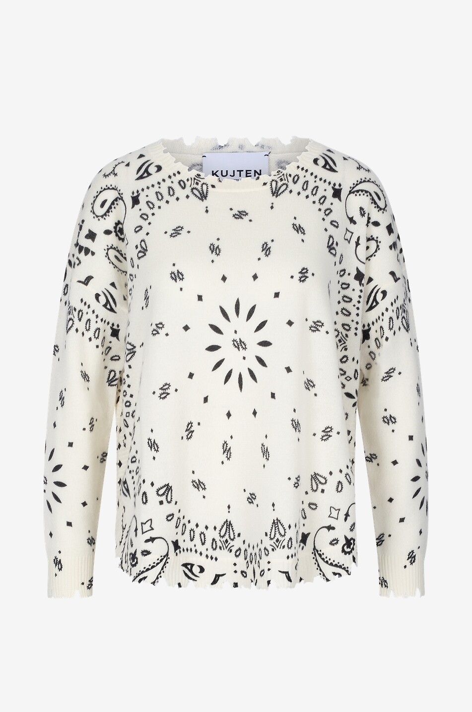KUJTEN Pull à col rond en cachemire Mela Bandana Femme BLANC 1