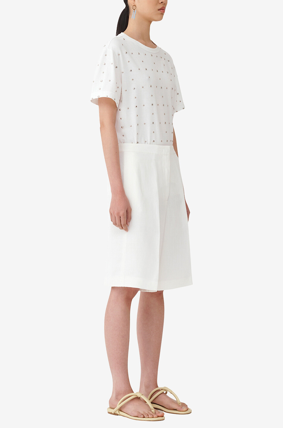 FABIANA FILIPPI Linen blend twill fluid Bermuda shorts Women EGGSHELL 4