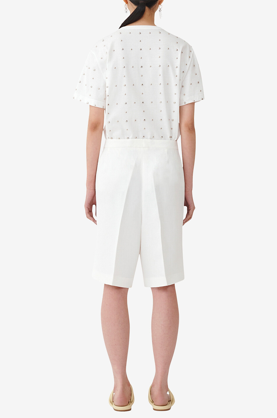 FABIANA FILIPPI Linen blend twill fluid Bermuda shorts Women EGGSHELL 5