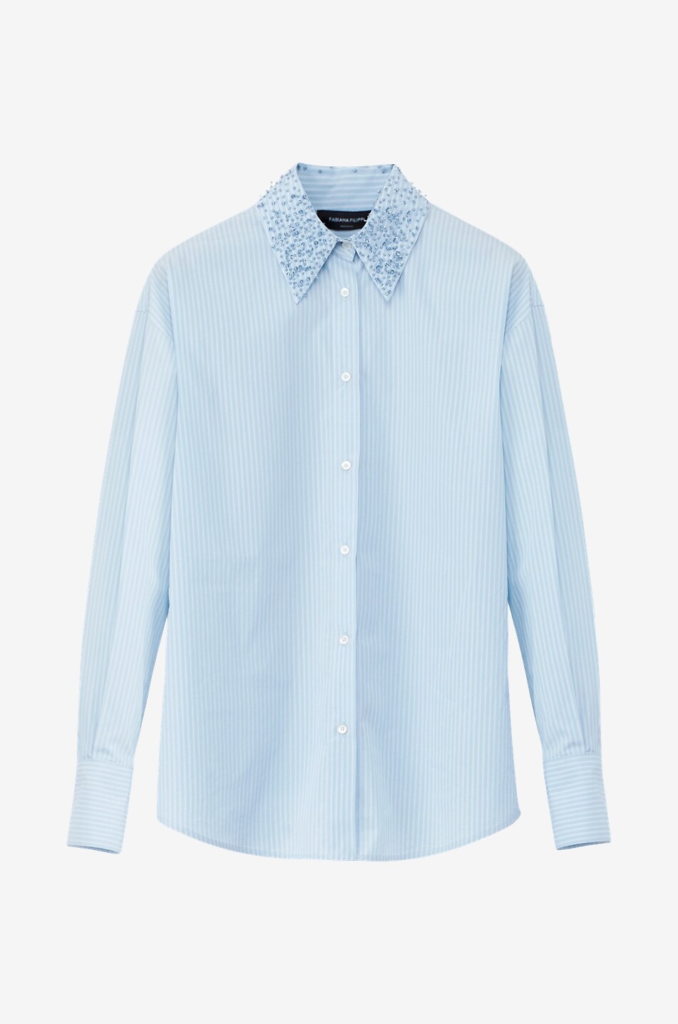 Chemise rayée en popeline à col brodé sequins et perles