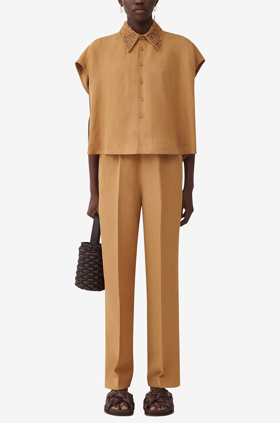 Pantalon en sergé de lin mélangé coupe jogger