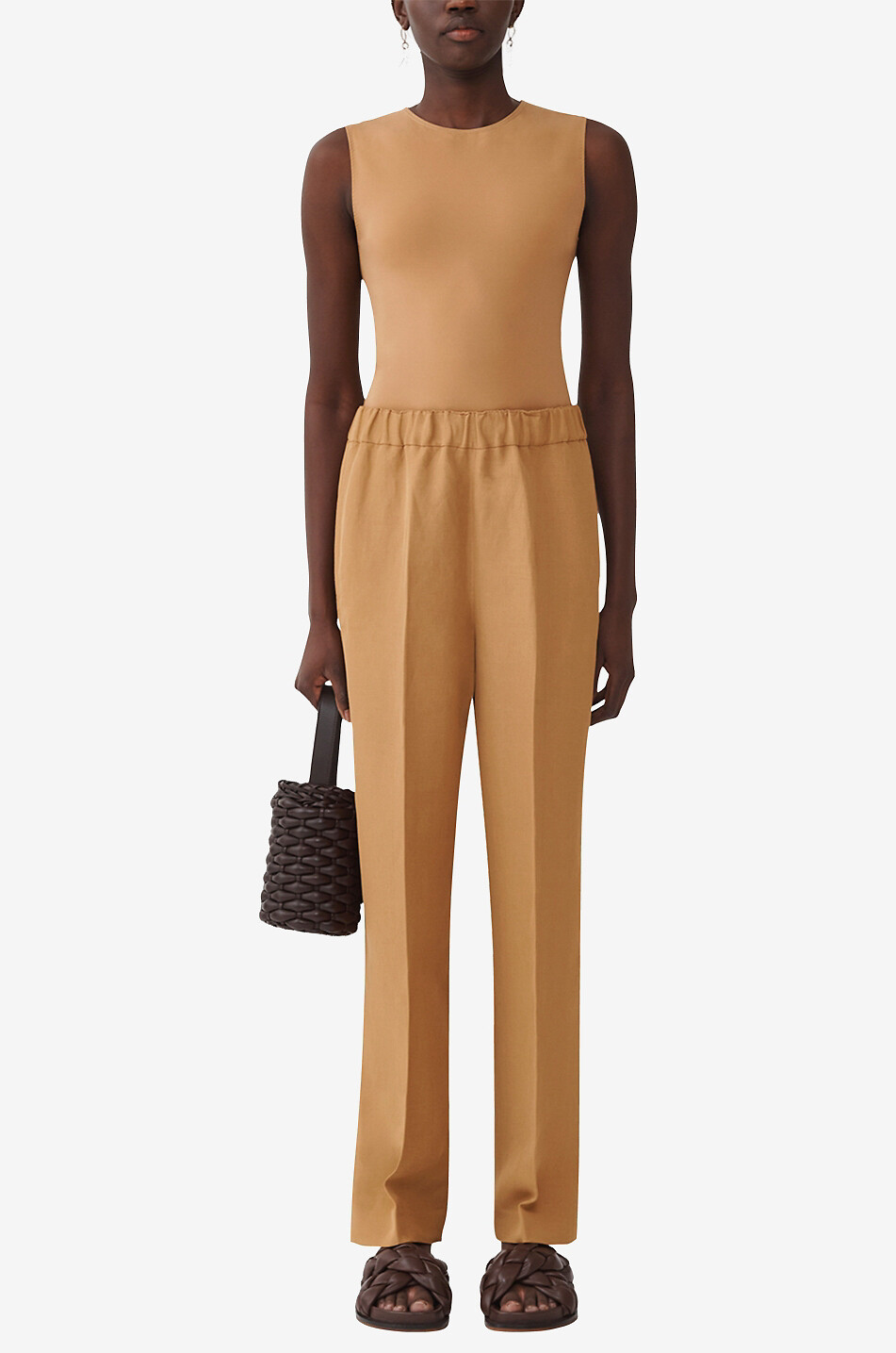Pantalon en sergé de lin mélangé coupe jogger