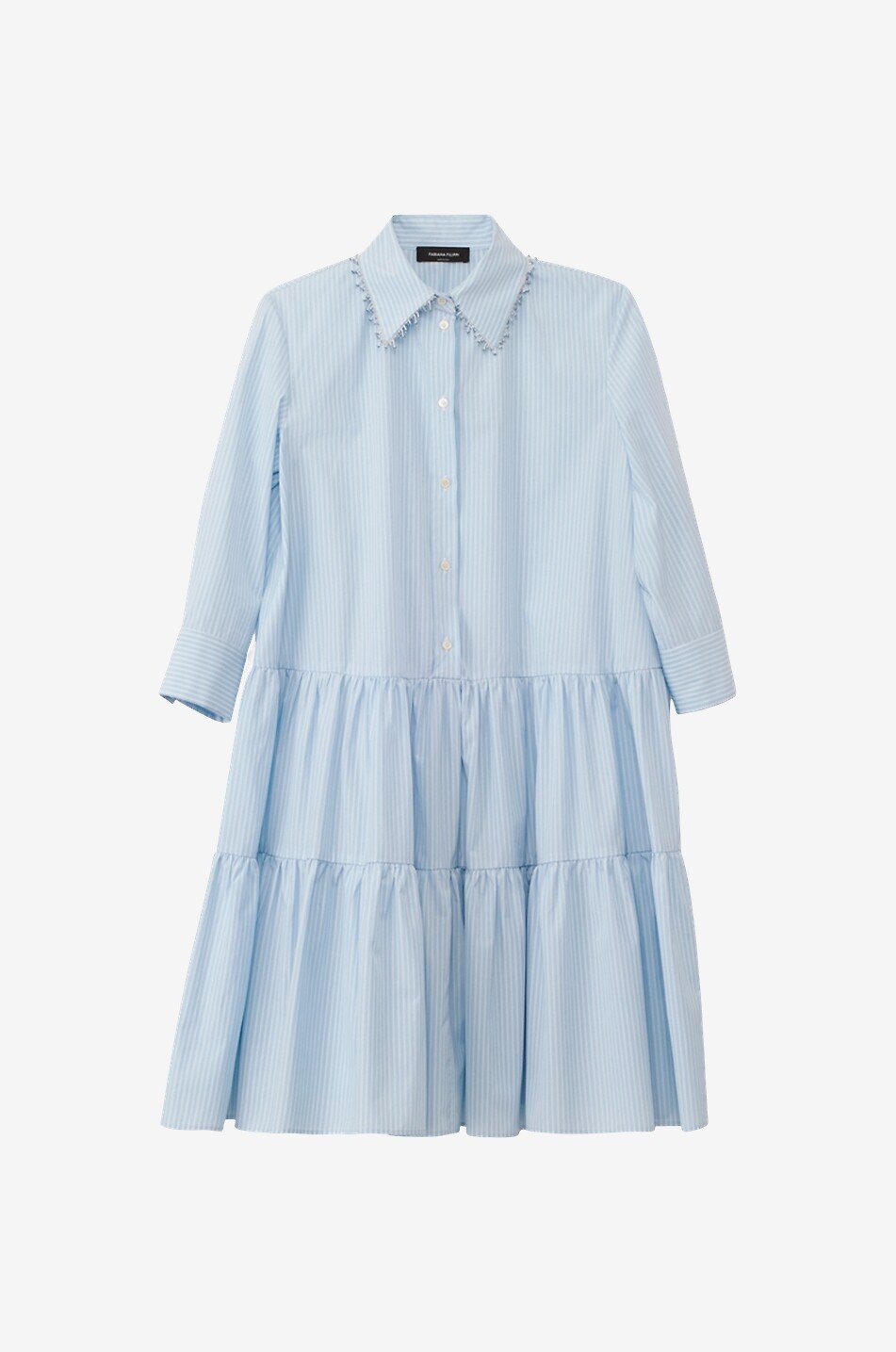 Gestreiftes Stufenvolant-Hemdkleid mit Perlen