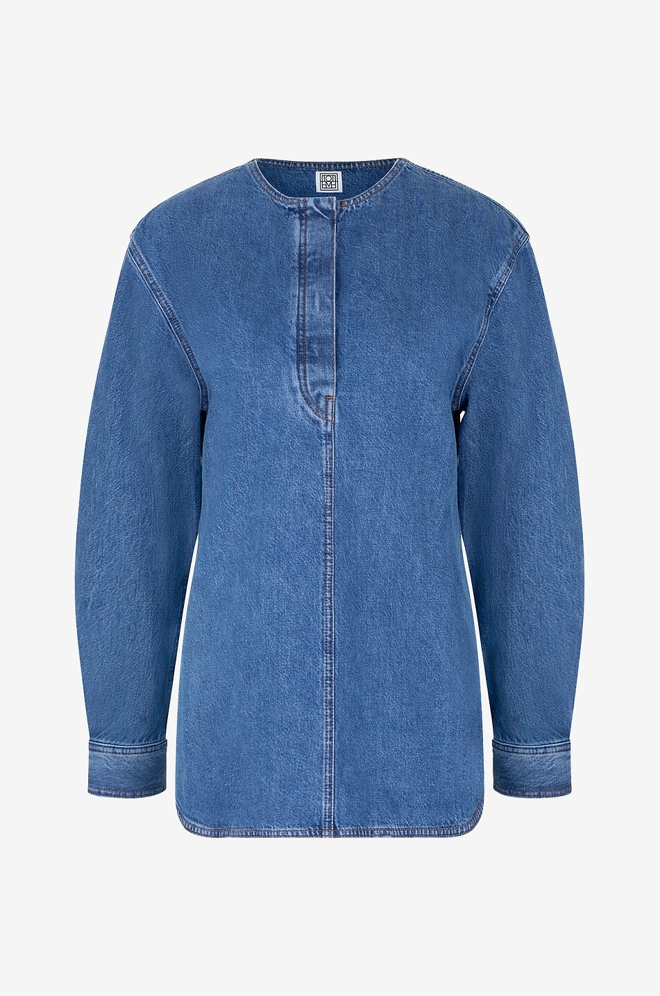 Bio-Denim-Bluse Collarless Vibrant Blue