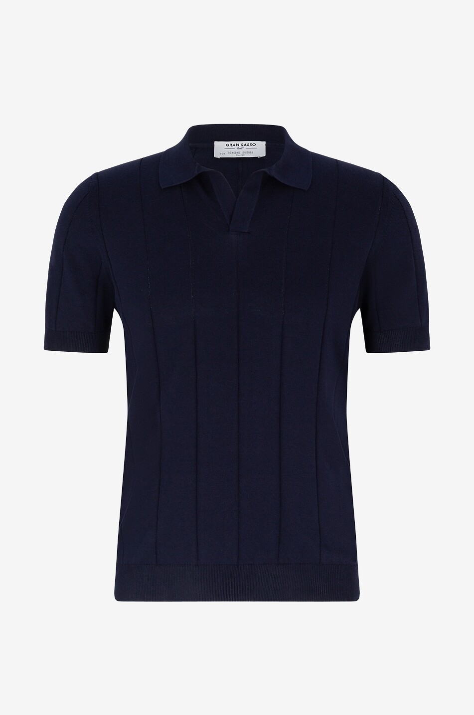 Striped cotton knit polo shirt with short sleeves