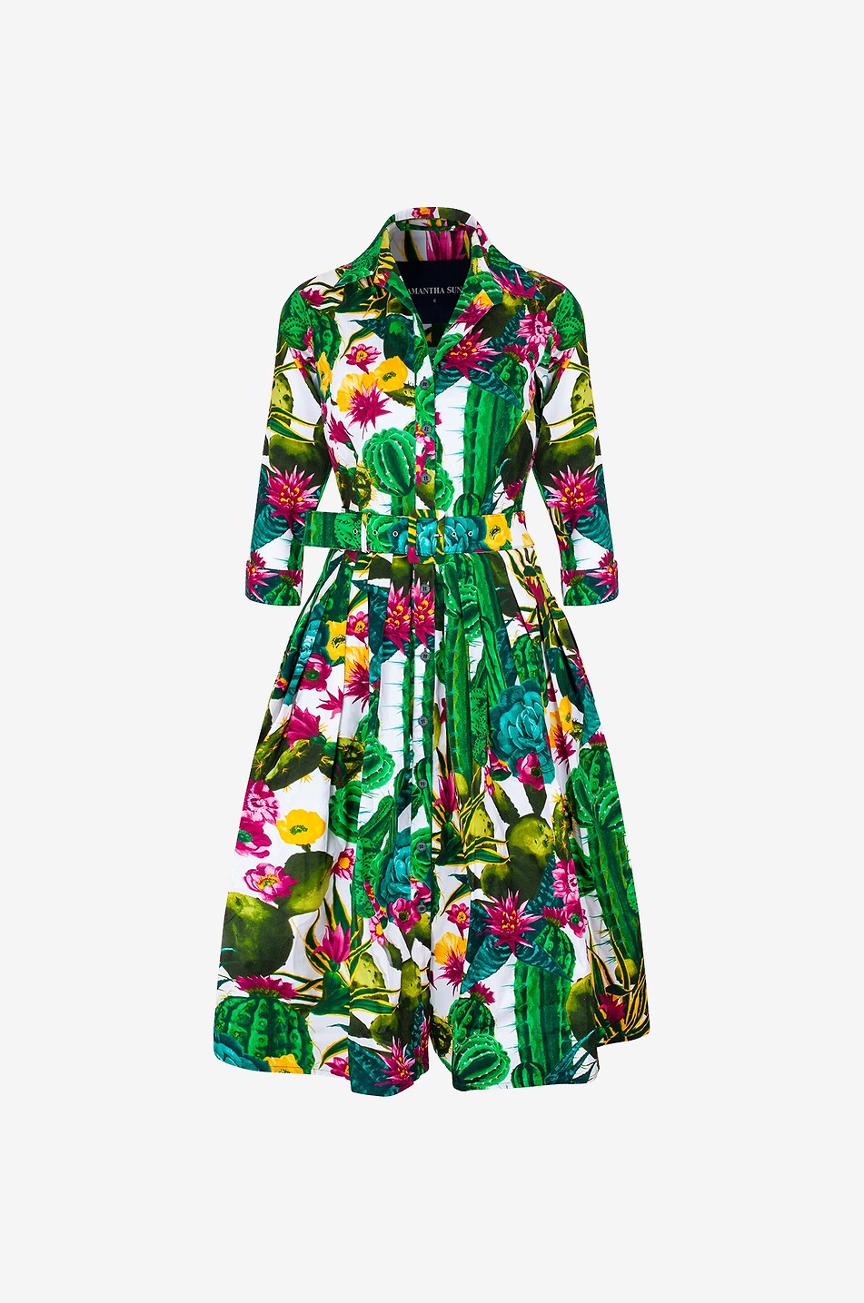 Midilanges Popeline-Hemdkleid Audrey #2 Tropical Cactus