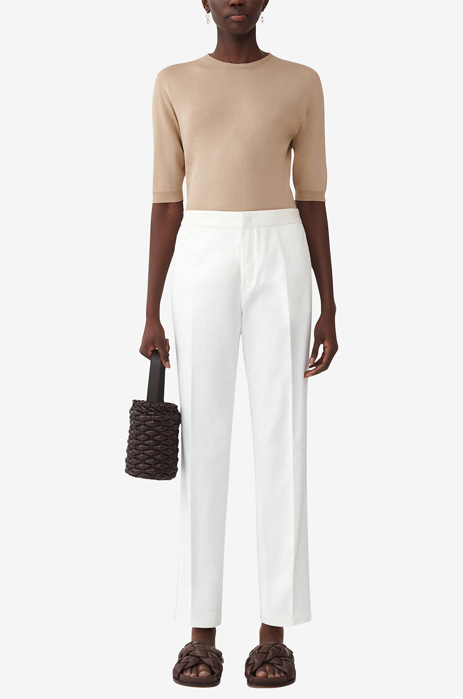 Pantalon slim en gabardine à bande en perles latérale