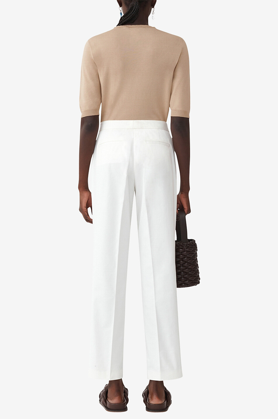 Pantalon slim en gabardine à bande en perles latérale