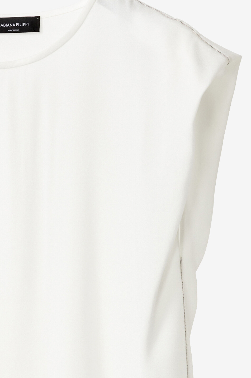 Bead embroidered fluid crepe top