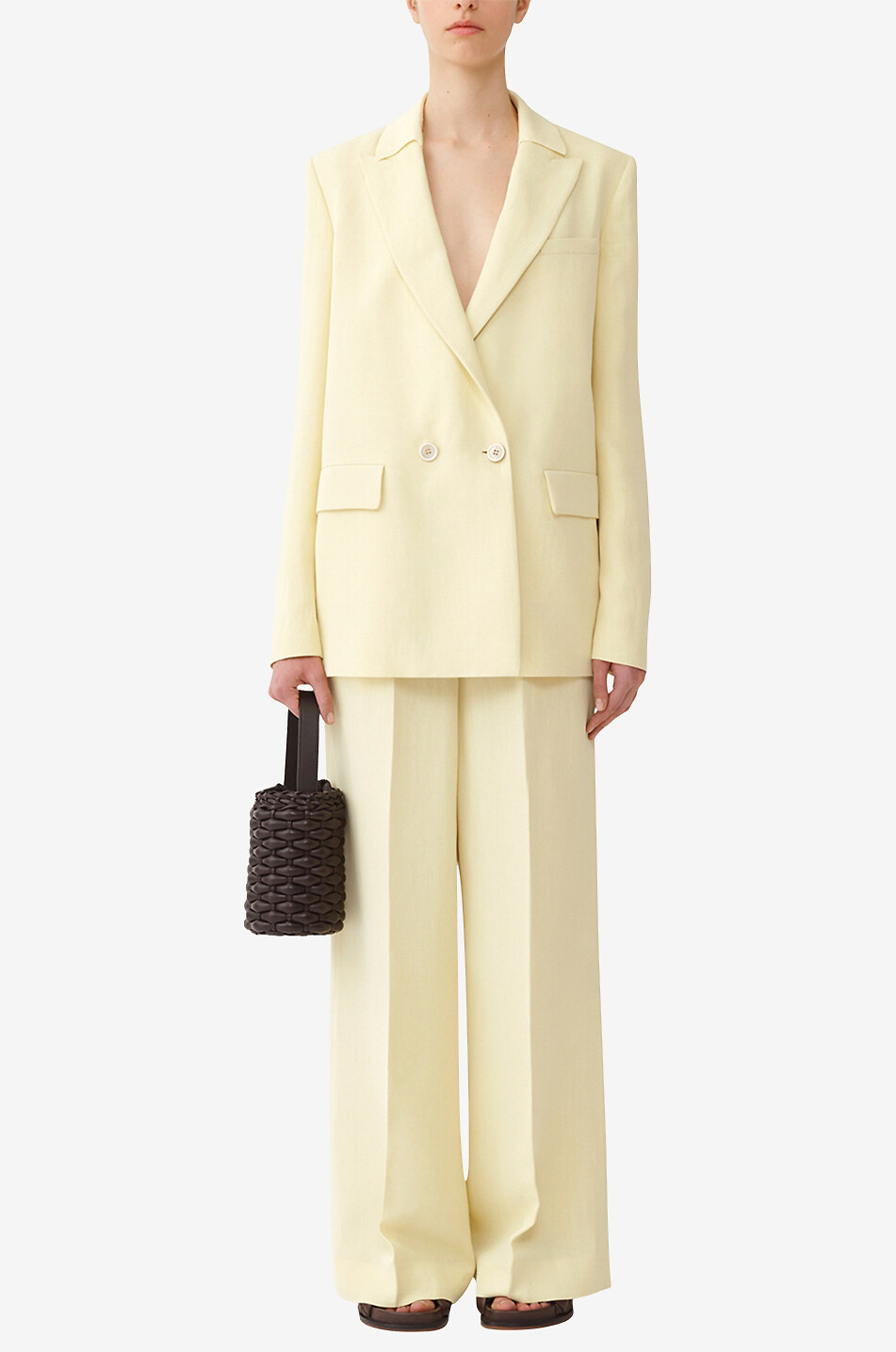 FABIANA FILIPPI Linen blend oversize double-breasted blazer Women LIGHT YELLOW 3