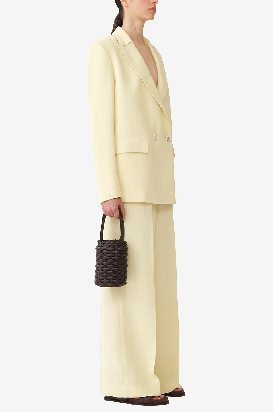 FABIANA FILIPPI Linen blend oversize double-breasted blazer Women LIGHT YELLOW 4