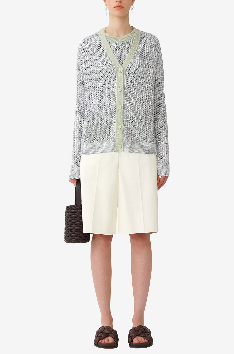 Mottled openwork cardigan with contrasting trims
