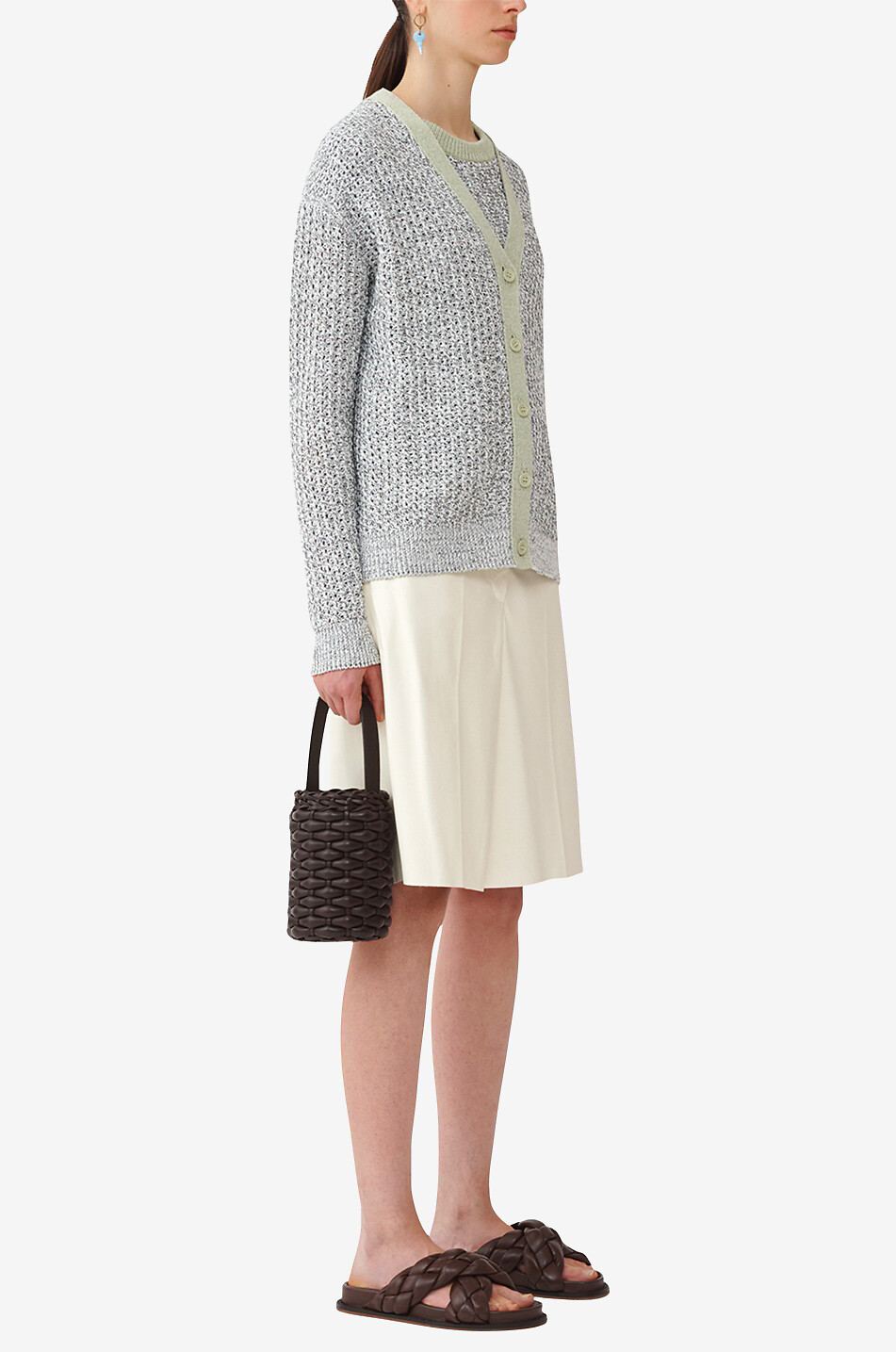 Mottled openwork cardigan with contrasting trims