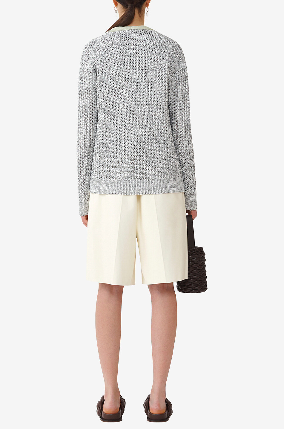 Mottled openwork cardigan with contrasting trims