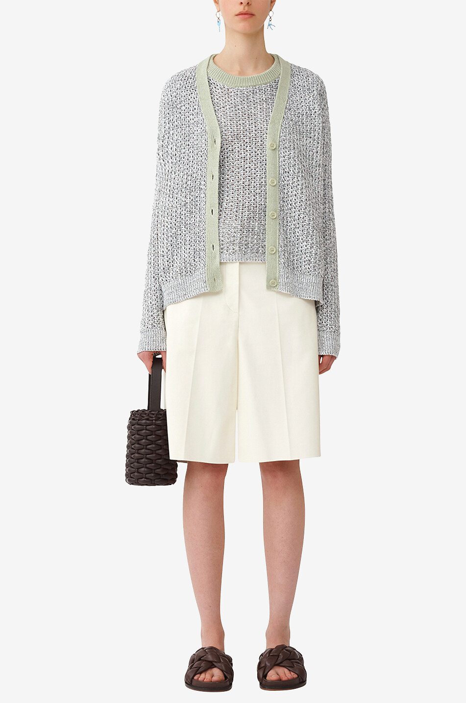 Mottled openwork cardigan with contrasting trims