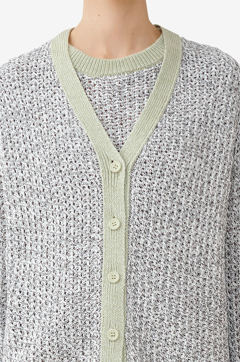 Mottled openwork cardigan with contrasting trims