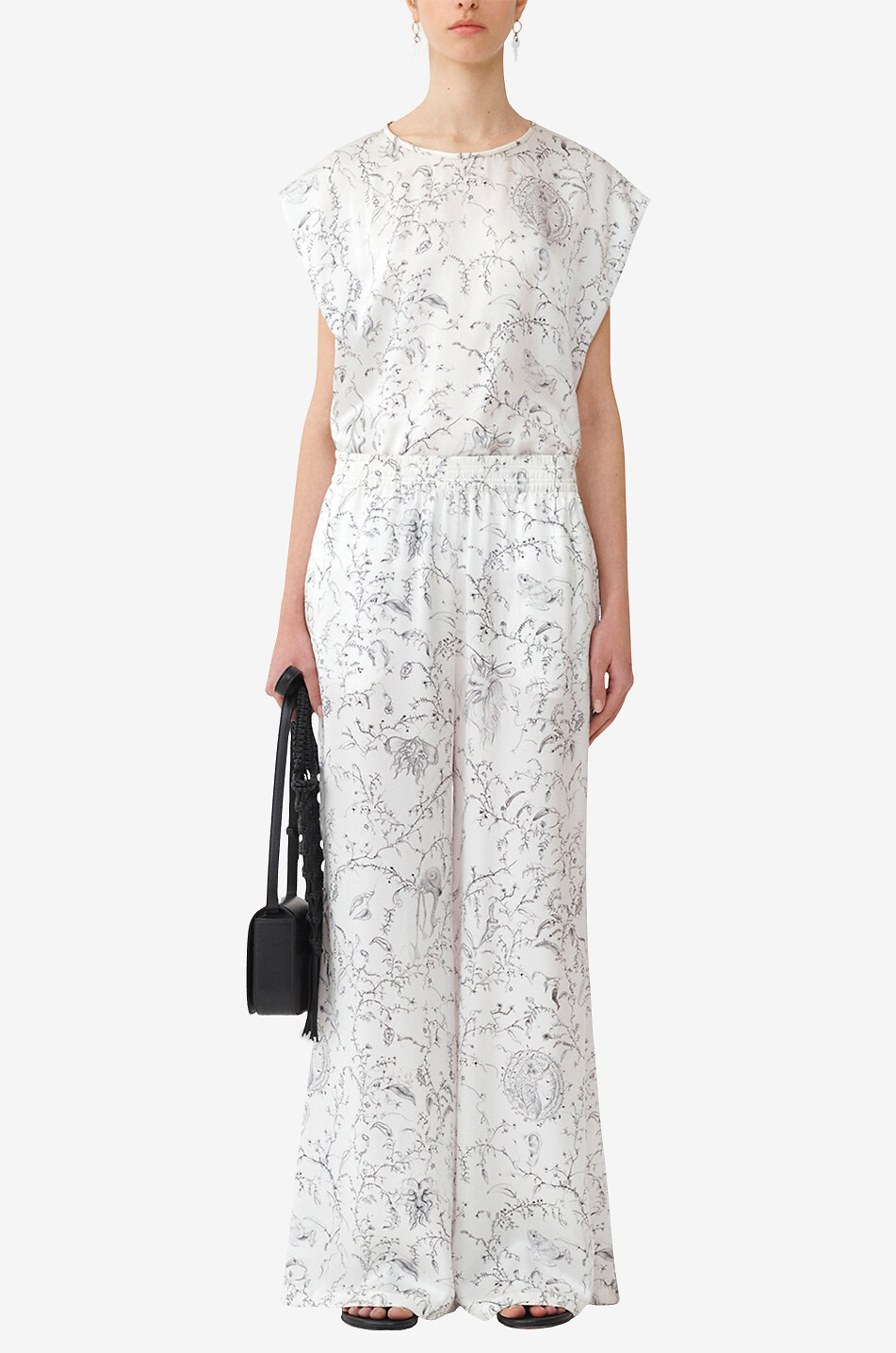 FABIANA FILIPPI Pantalon large en soie imprimé Fabula Femme BLANC 4