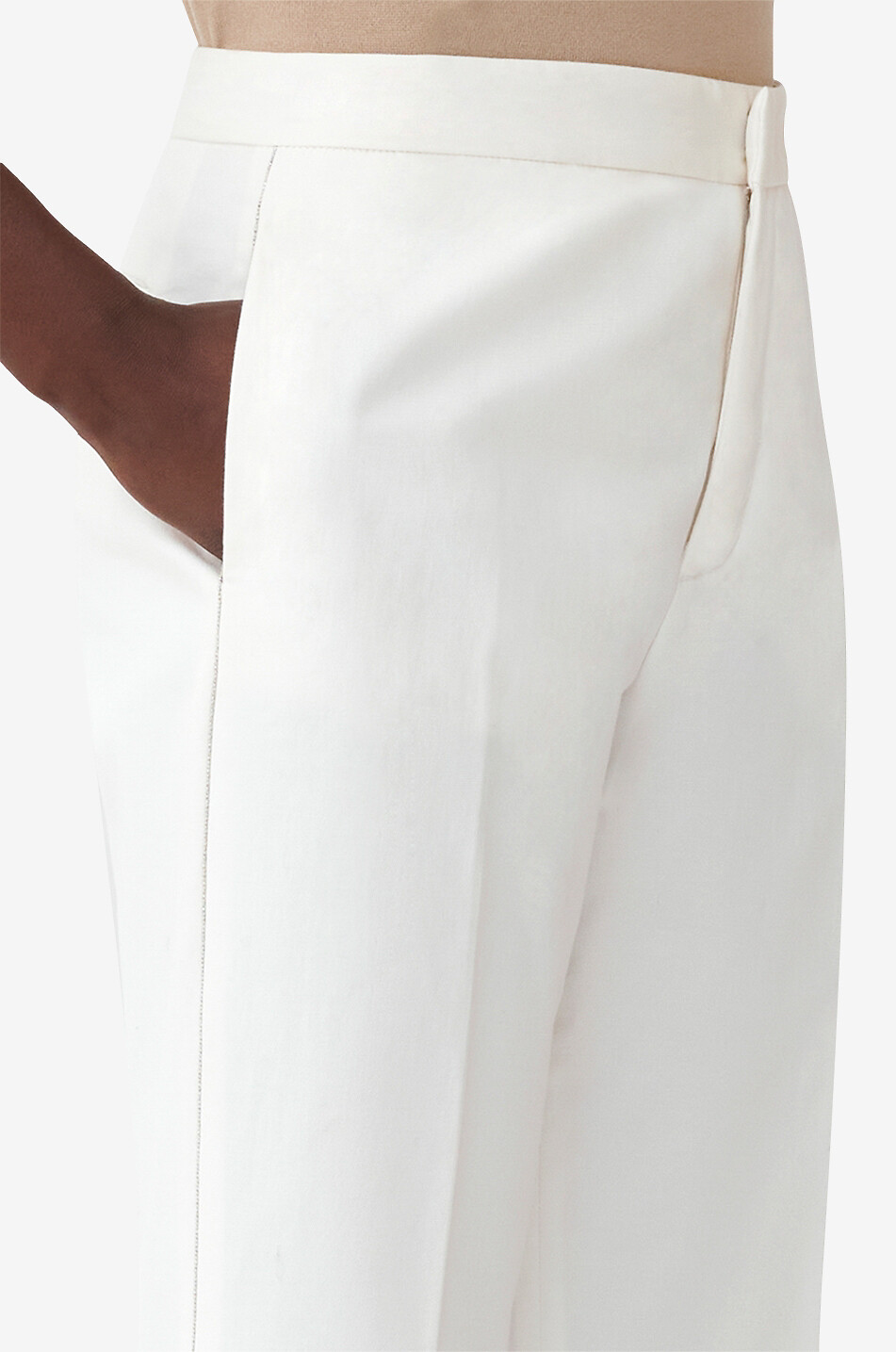 FABIANA FILIPPI Bead side stripe adorned slim fit gabardine trousers Women WHITE 6