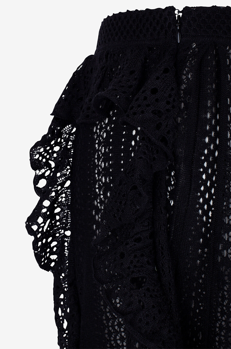 Long ruffled openwork knit skirt