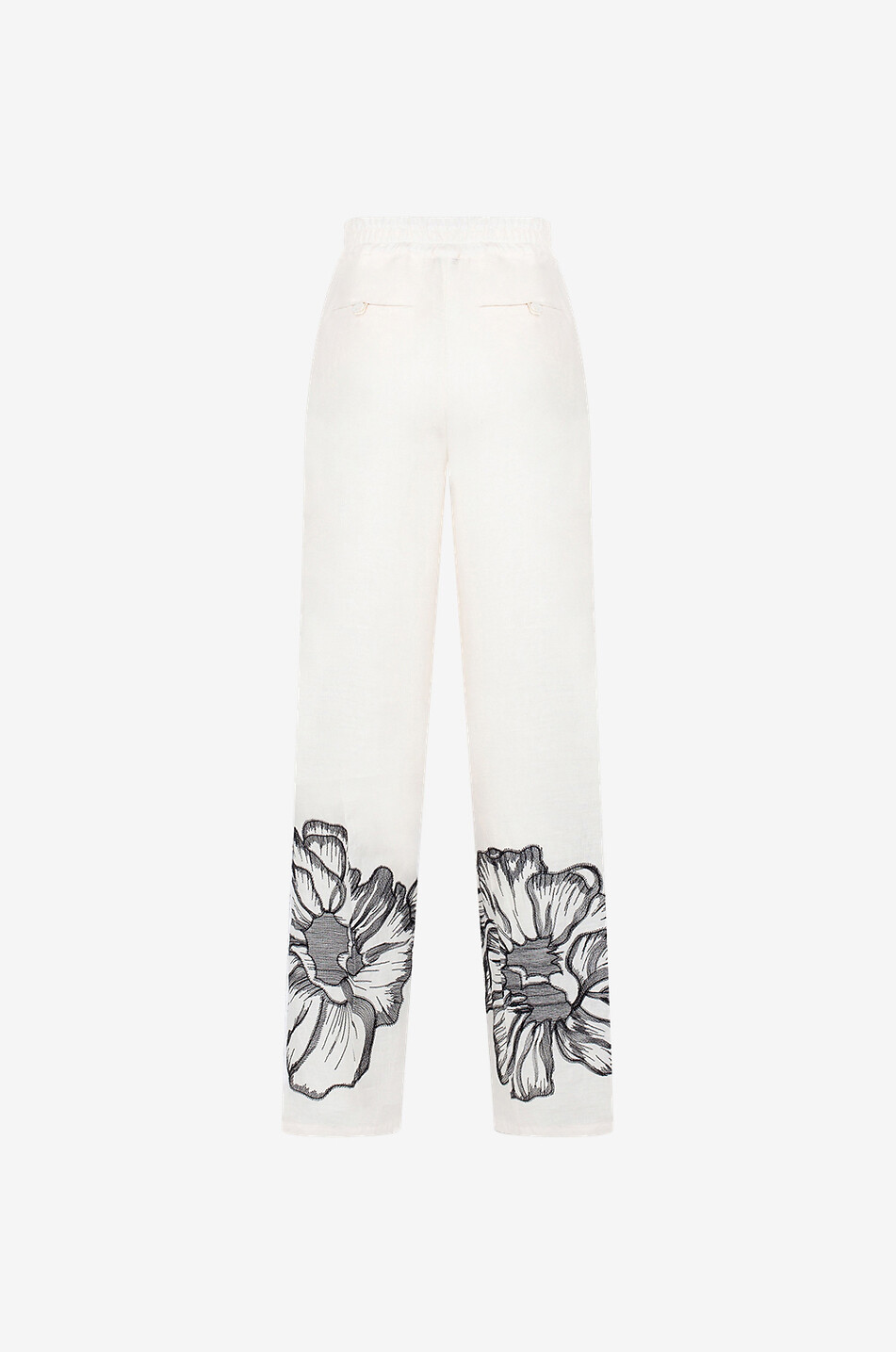 Pantalon large en lin brodé fleurs