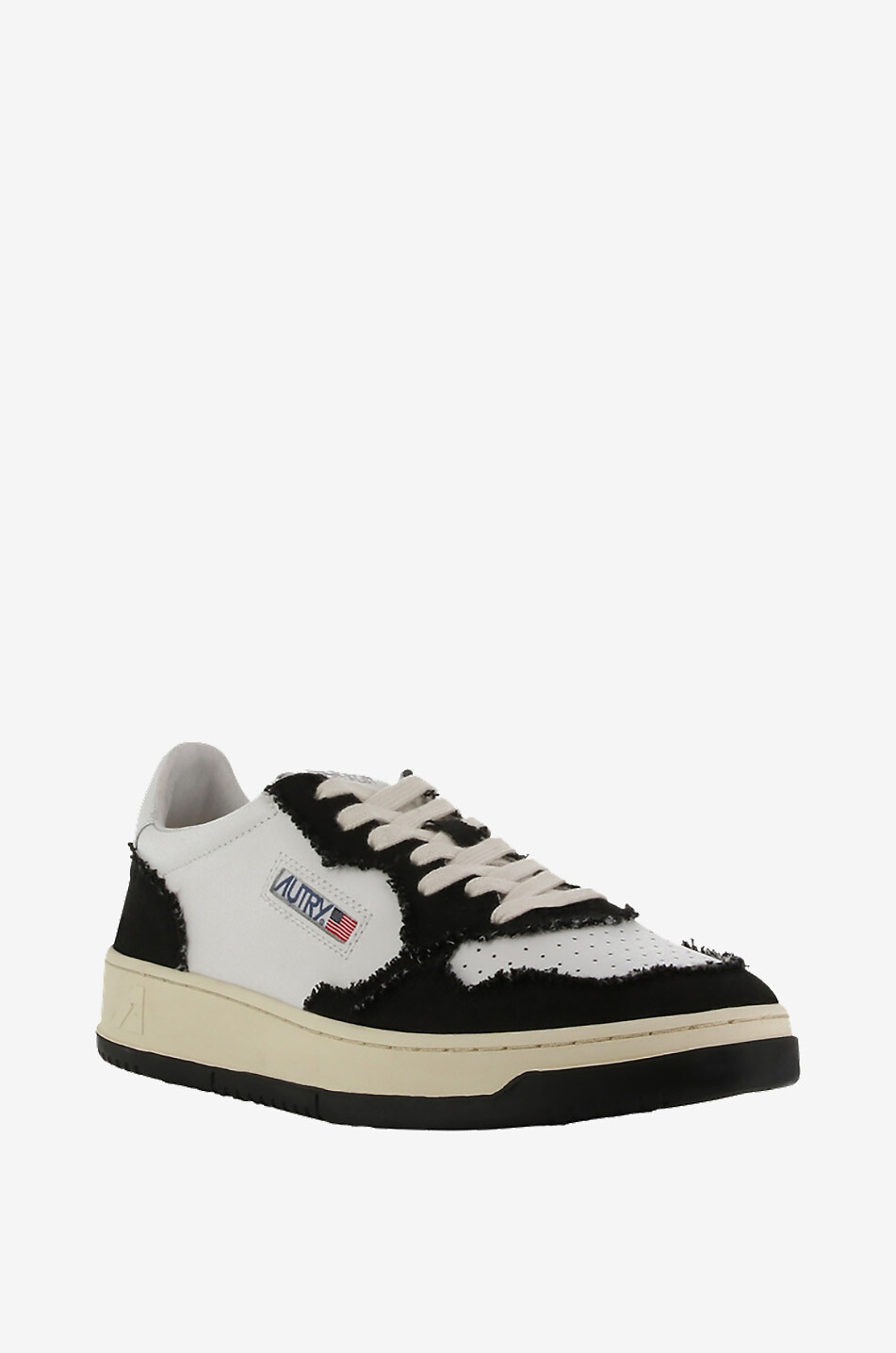 Baskets basses en cuir et toile effilochée Medalist