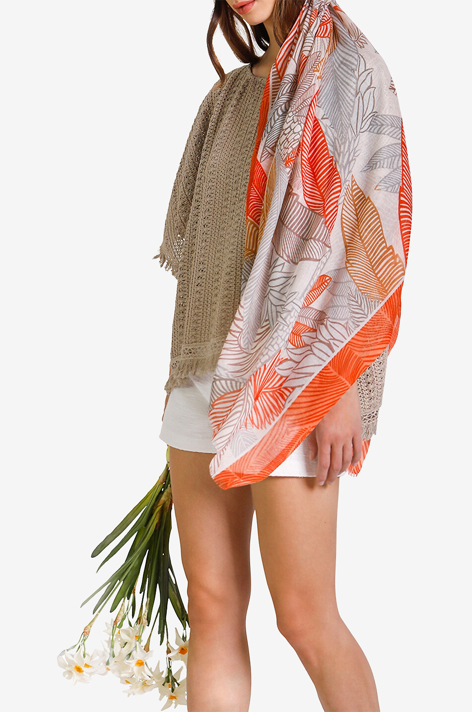 GAYNOR Ioana leave printed shawl Women ORANGE 3