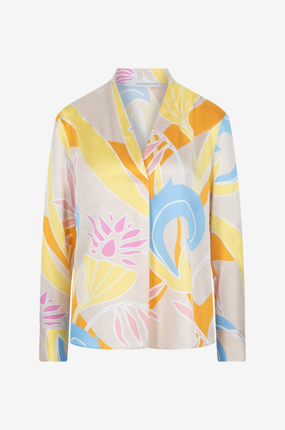Printed silk long-sleeved blouse