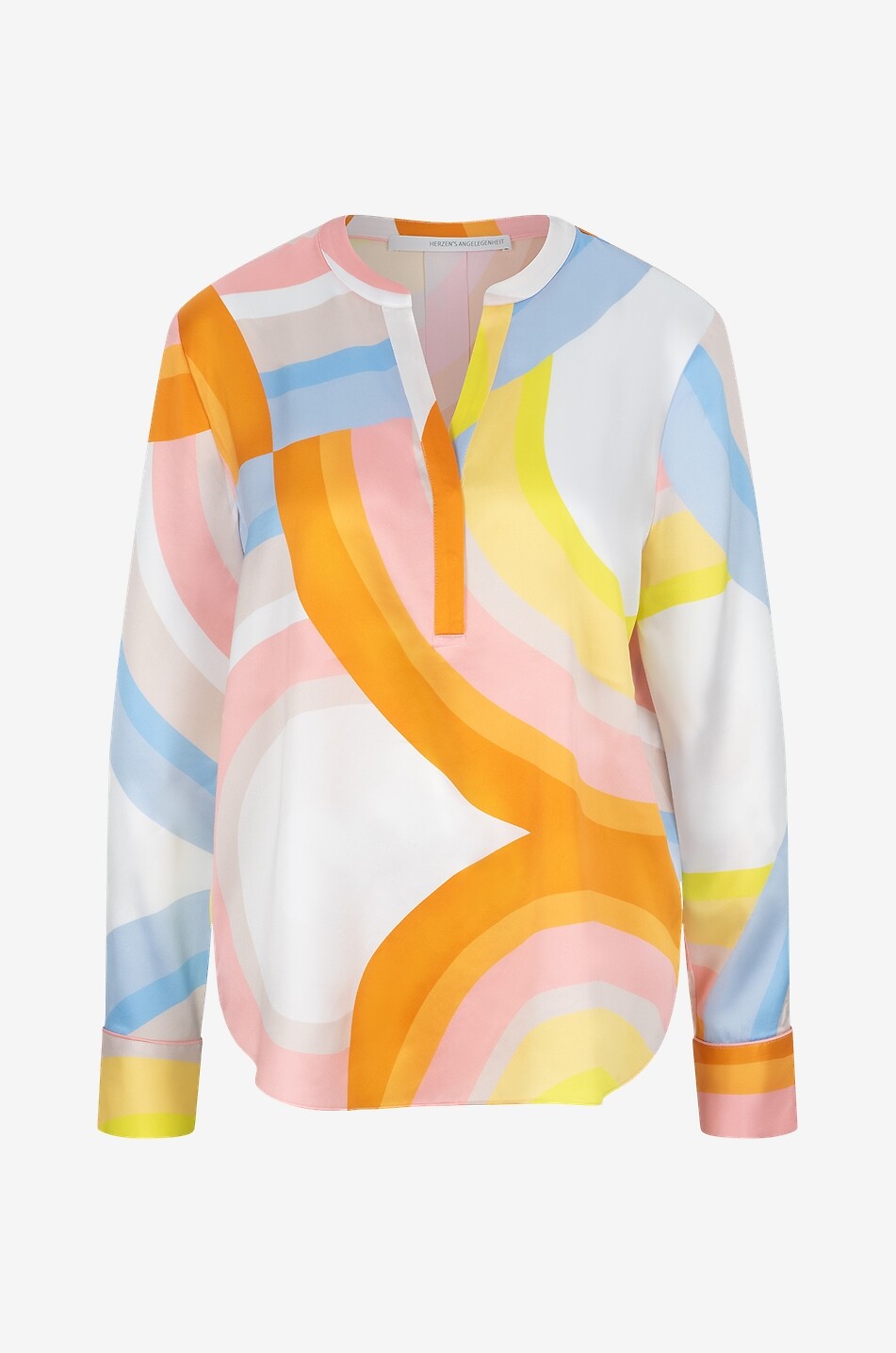 Blouse à manches longues en soie motifs géométriques