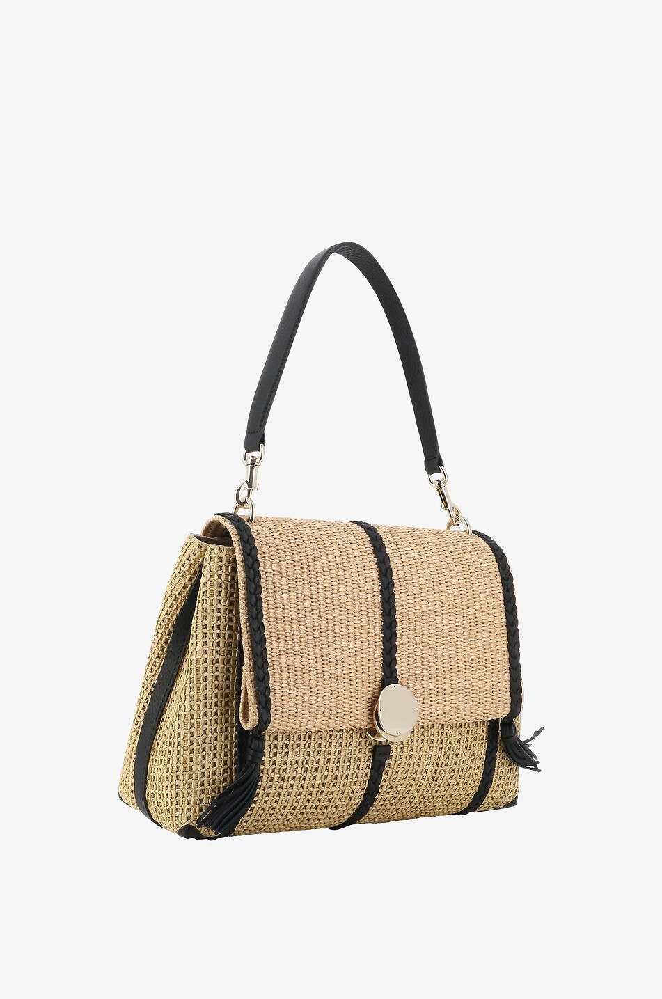 Schultertasche aus Bast und geflochtenem Leder Penelope