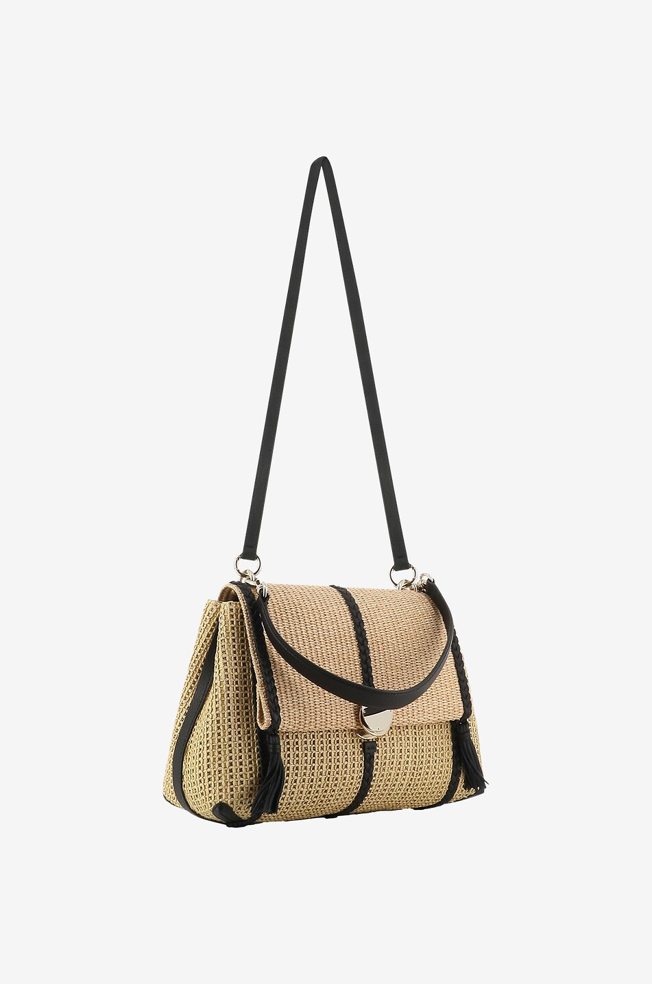 Schultertasche aus Bast und geflochtenem Leder Penelope