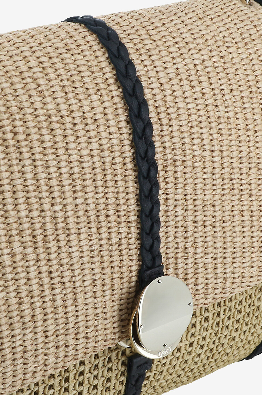 Schultertasche aus Bast und geflochtenem Leder Penelope