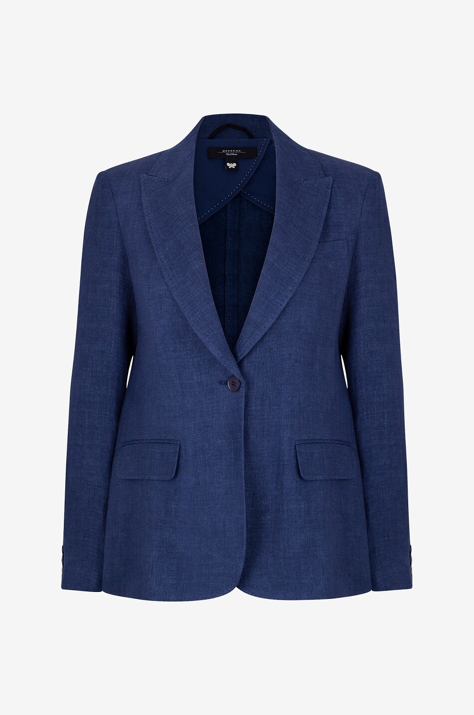 WEEKEND MAX MARA Blazer à boutonnage simple en lin Nalut Femme BLEU FONCE 1